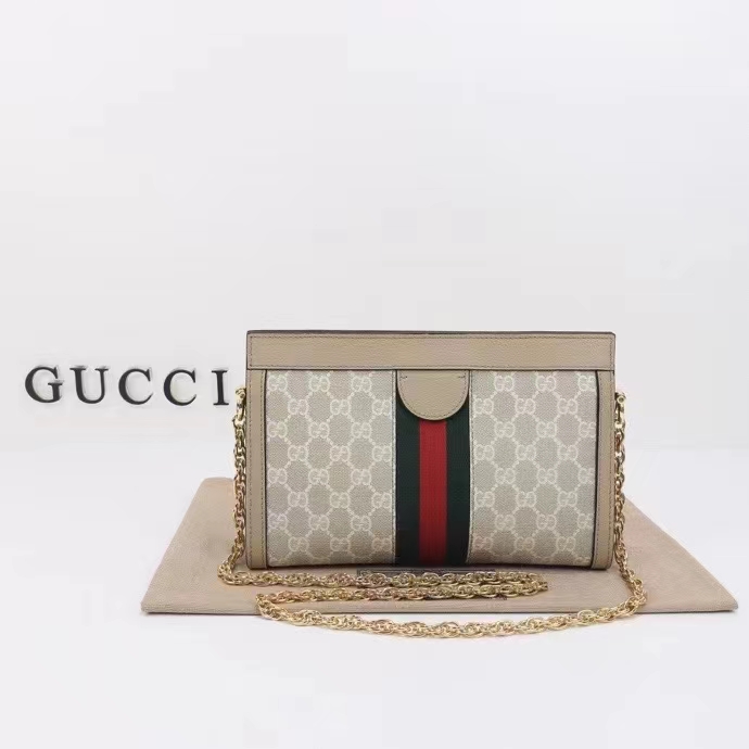 Gucci Women Ophidia GG Small Shoulder Bag Beige White GG Supreme Canvas Double G