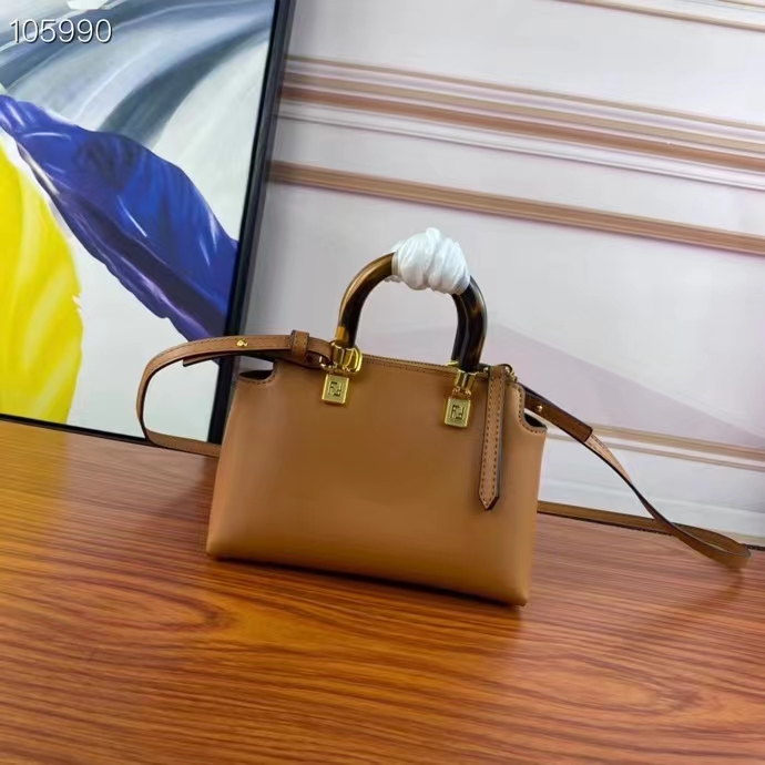 Fendi Women FF By The Way Mini Small Boston Bag Dove Gray Leather