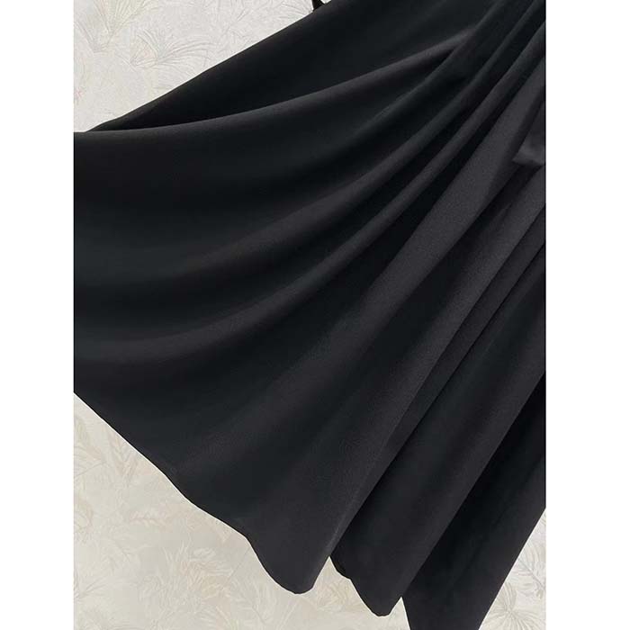 Louis Vuitton LV Women Monogram Accent Pleat Dress Silk Black 1AFDDG