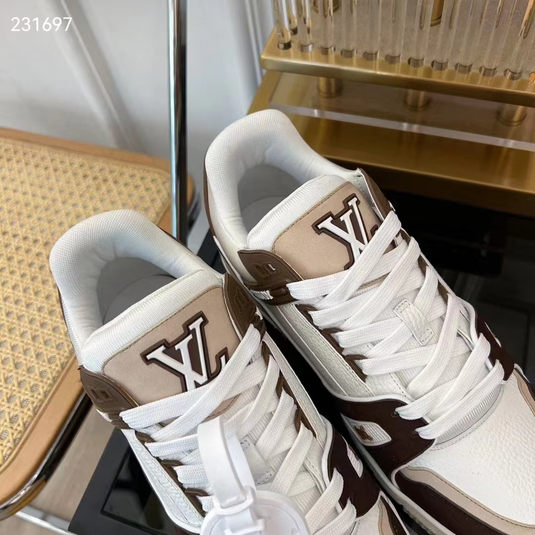 Louis Vuitton Unisex LV Trainer Sneaker Moka Brown Nubuck Calf Leather Grained Calf Leather