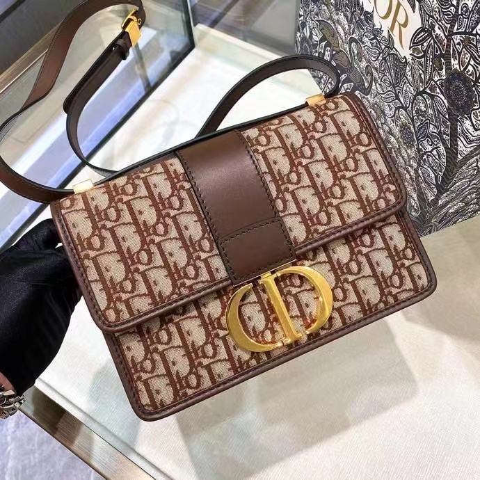 Dior Women CD 30 Montaigne Bag CD Clasp Burgundy Dior Oblique Jacquard