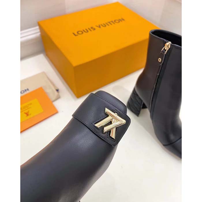 Louis Vuitton LV Women Shake Ankle Boot Black Lambskin Side Zip Leather Outsole