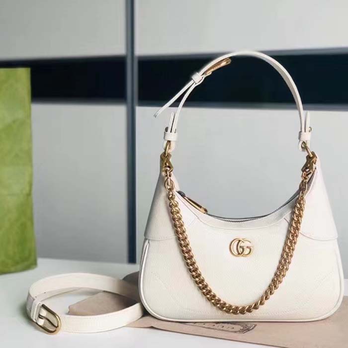 Gucci Women GG Aphrodite Small Shoulder Bag White Soft Leather Double G