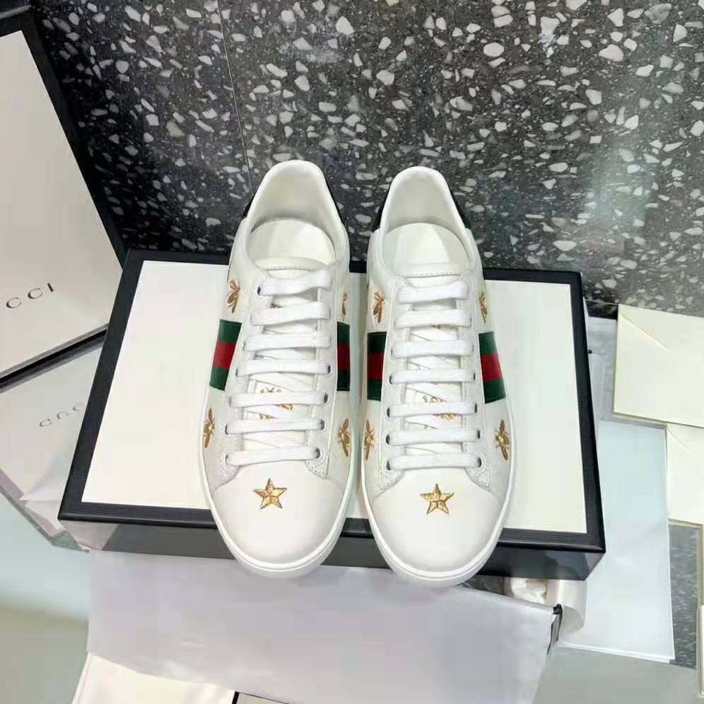 Gucci Men Ace Embroidered Sneaker Stars and Bees in White