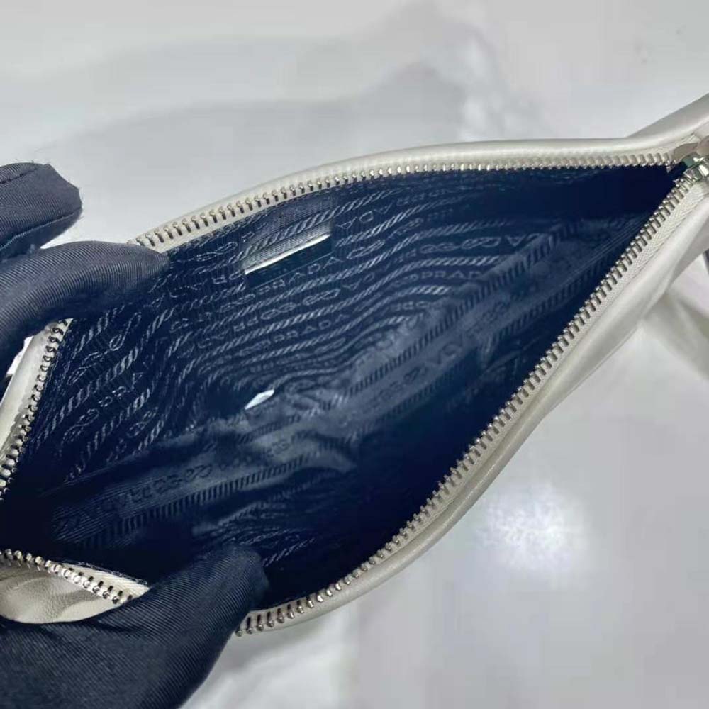 Prada Women Leather Triangle Leather Pouch-White