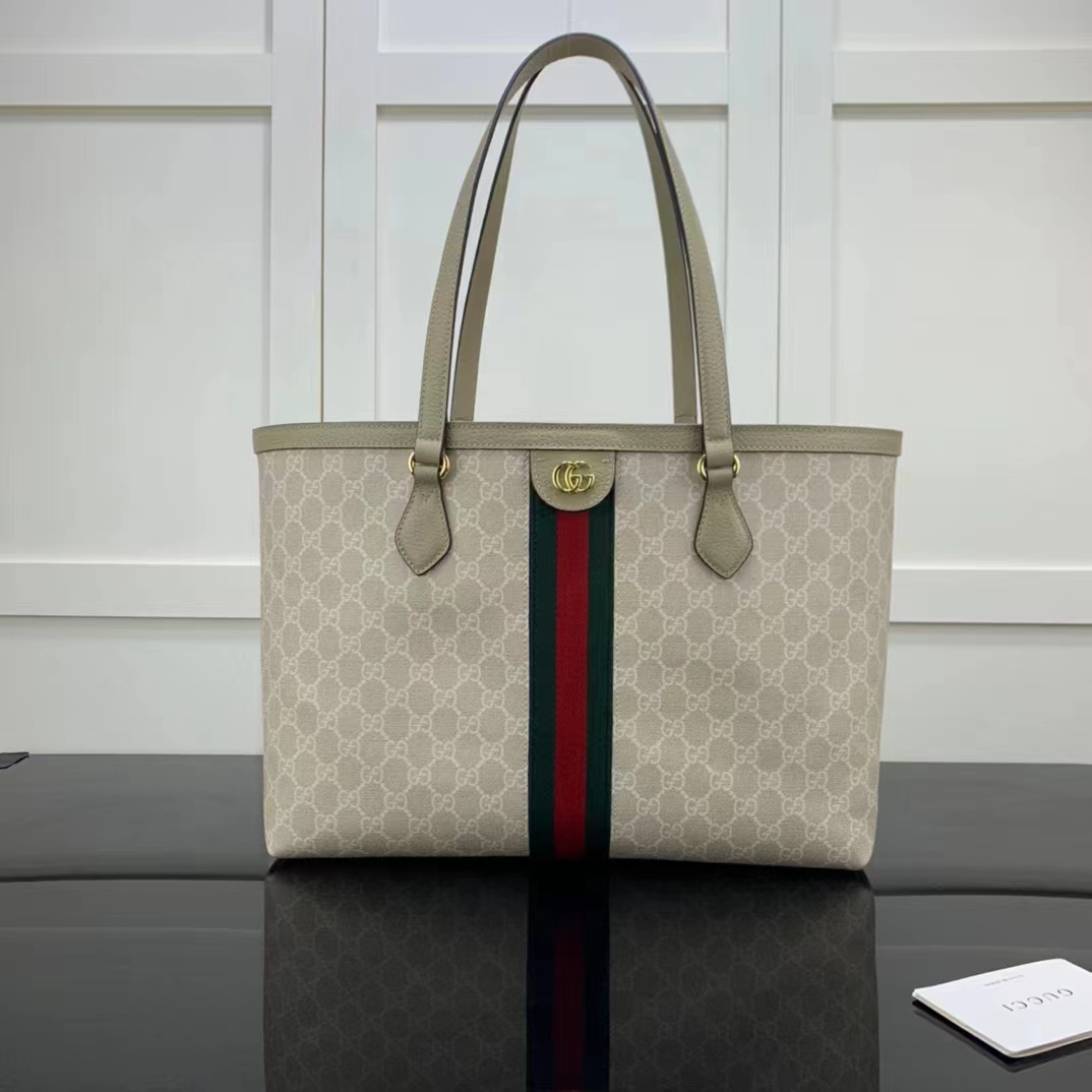 Gucci GG Women Ophidia Medium GG Tote Beige White Supreme Canvas