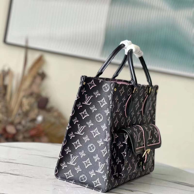 Louis Vuitton LV Unisex Onthego MM Tote Black Monogram Coated Canvas