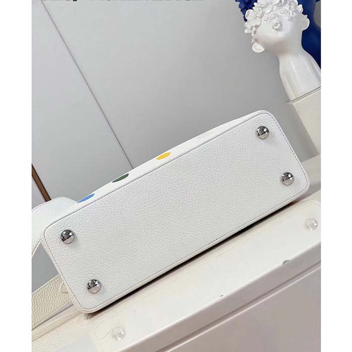 Louis Vuitton Women LV x YK Capucines BB White Taurillon Bull Calf Leather 3D Painted Dots