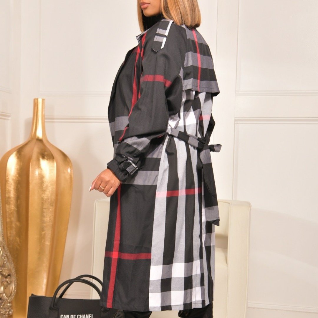 Fashion Women's Checkered Trench Coat 1023121503