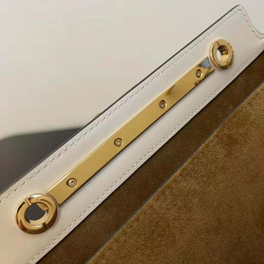 Fendi Women Touch White Leather Bag with Metal FF Clasp