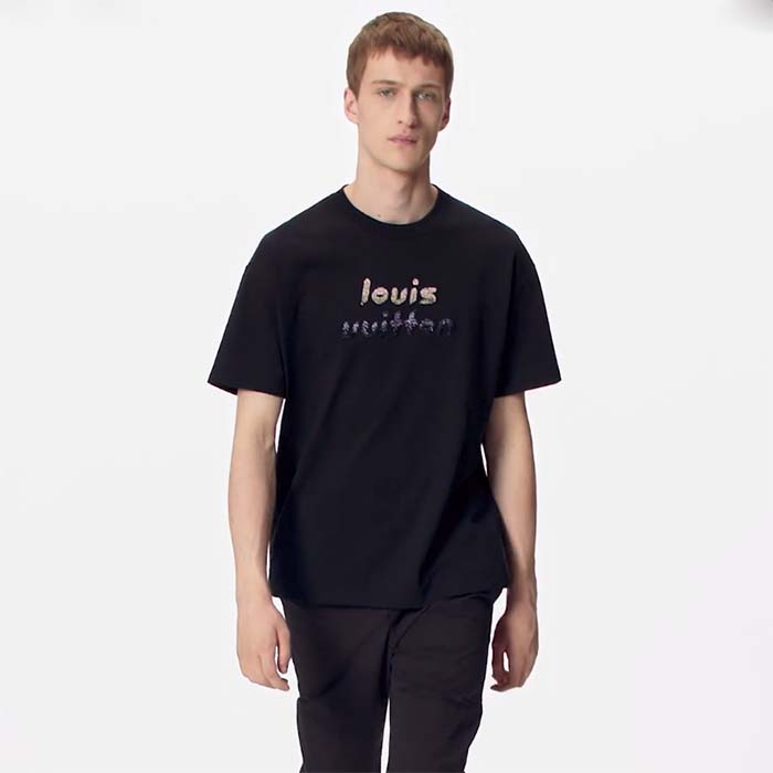 Louis Vuitton LV Men Bead-Embroidered Cotton T-Shirt Show Fit Embroidered Signature