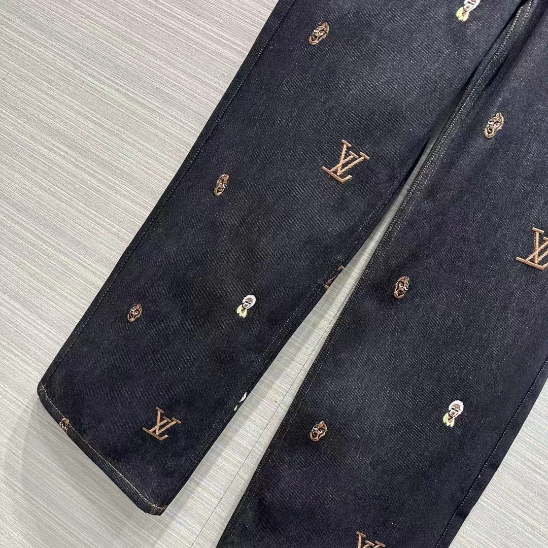 Louis Vuitton Women LV RUNWAY Embroidered Bootcut Denim Pants Indigo Cotton 1AFI93