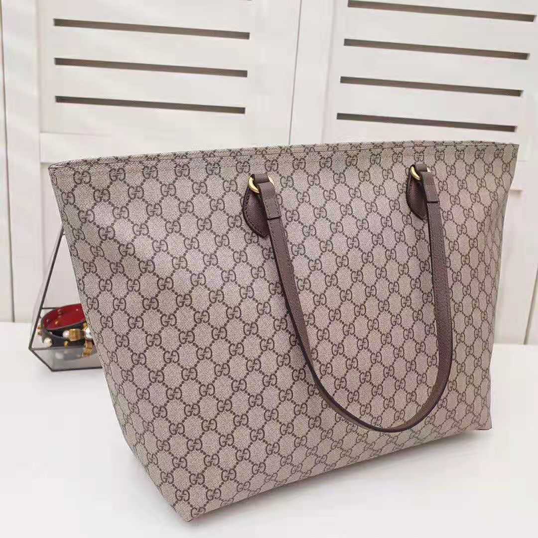 Gucci GG Women Ophidia GG Medium Tote in Beige/Ebony Soft GG Supreme