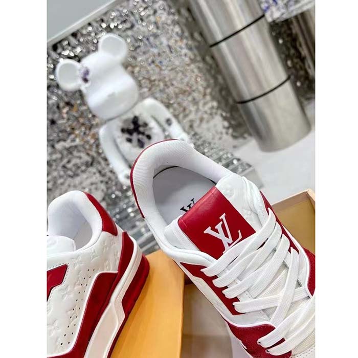 Louis Vuitton Unisex LV Trainer Sneaker Red Mini Monogram Embossed Calf Leather