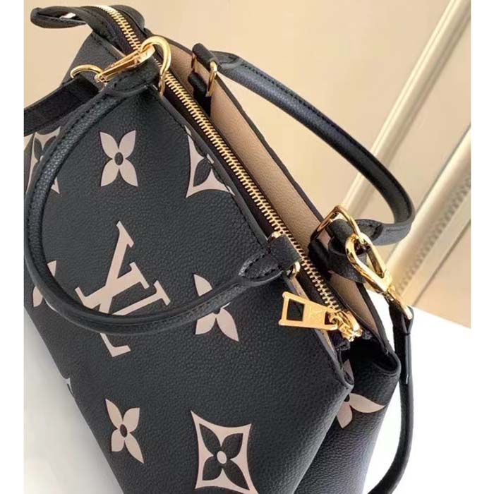 Louis Vuitton LV Women Petit Palais Handbag Noir Beige Embossed Grained Cowhide