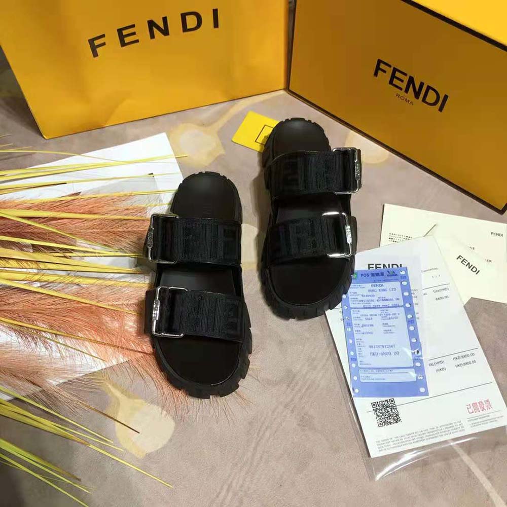 Fendi Women Sandals Black Fabric Sandals