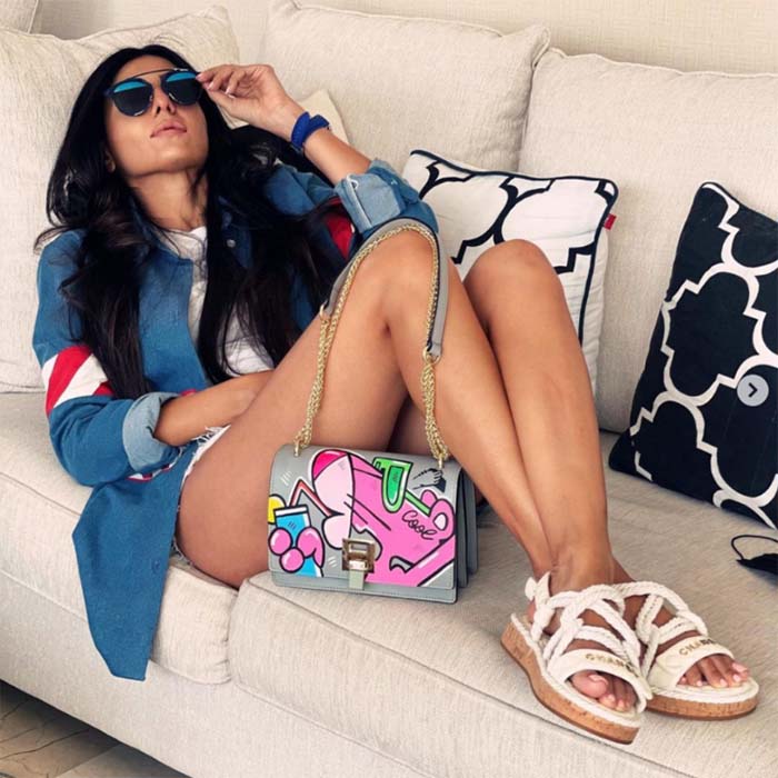 Chanel Women CC Cotton Tweed White Sandals Calfskin Leather Cotton 1 CM Heel