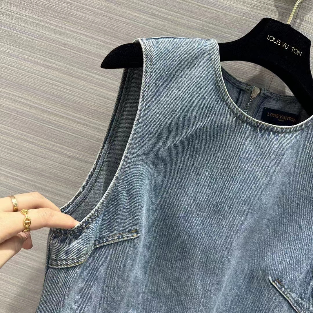 Louis Vuitton Women LV Denim Button Tab Pleat Dress Cotton Blue 1AFLXY