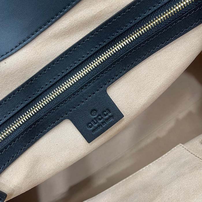 Gucci Women Padlock Medium GG Shoulder Bag Beige Ebony GG Supreme Canvas Black Leather