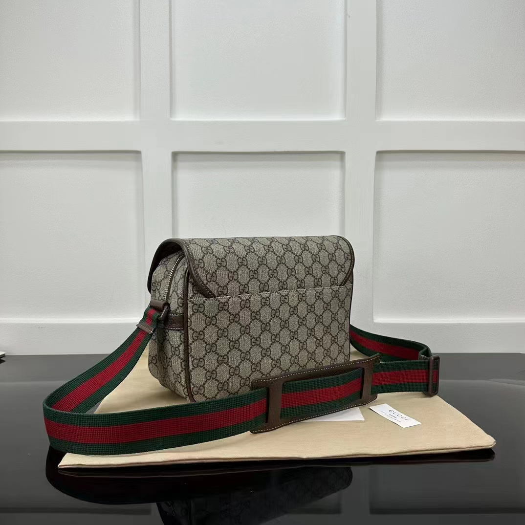 Gucci Unisex Jumbo GG Messenger Bag Beige Ebony GG Supreme Interlocking G Leather