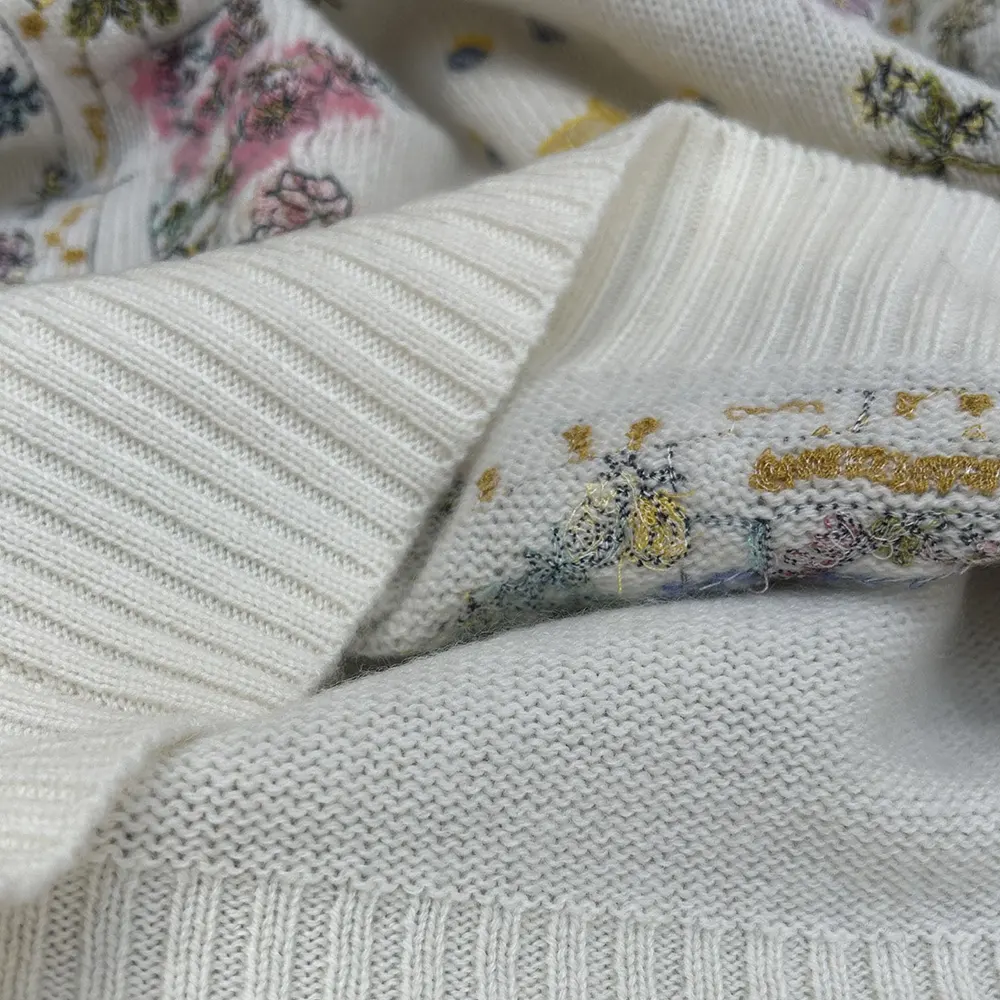 Dior Women Embroidered Sweater White Cashmere Knit with Multicolor Dior Astral Flowers Motif