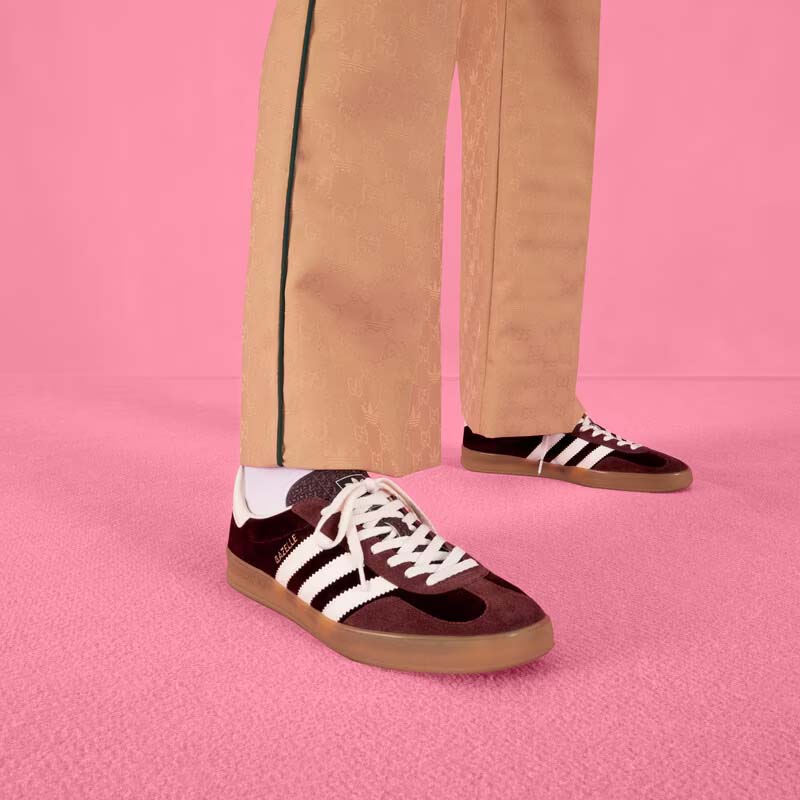 Gucci Unisex Adidas x Gucci Gazelle Sneaker Burgundy Suede Trefoil Embossed