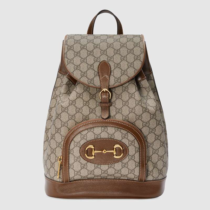 Gucci GG Unisex Gucci 1955 Horsebit Backpack Beige/Ebony Supreme Canvas