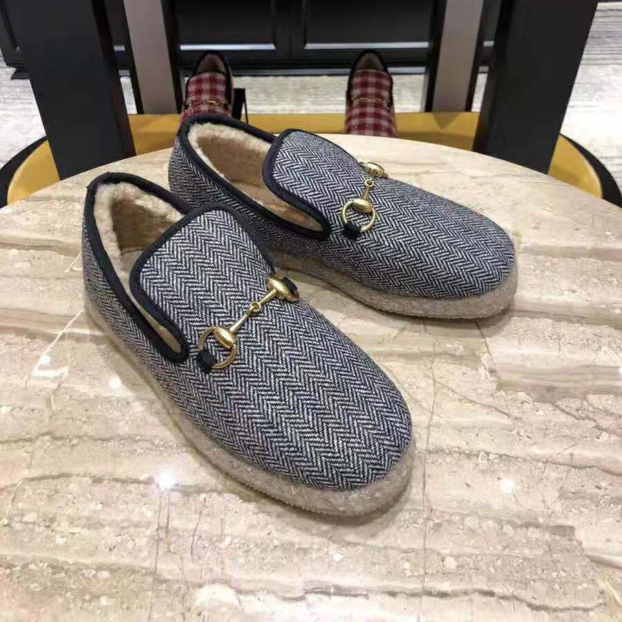 Gucci Unisex GG Herringbone Loafer in Blue and White Herringbone