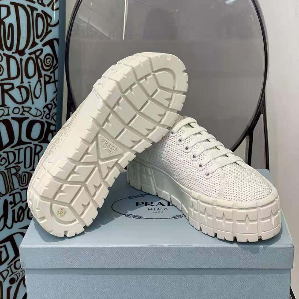 Prada Women Double Wheel Sequin Sneakers-White