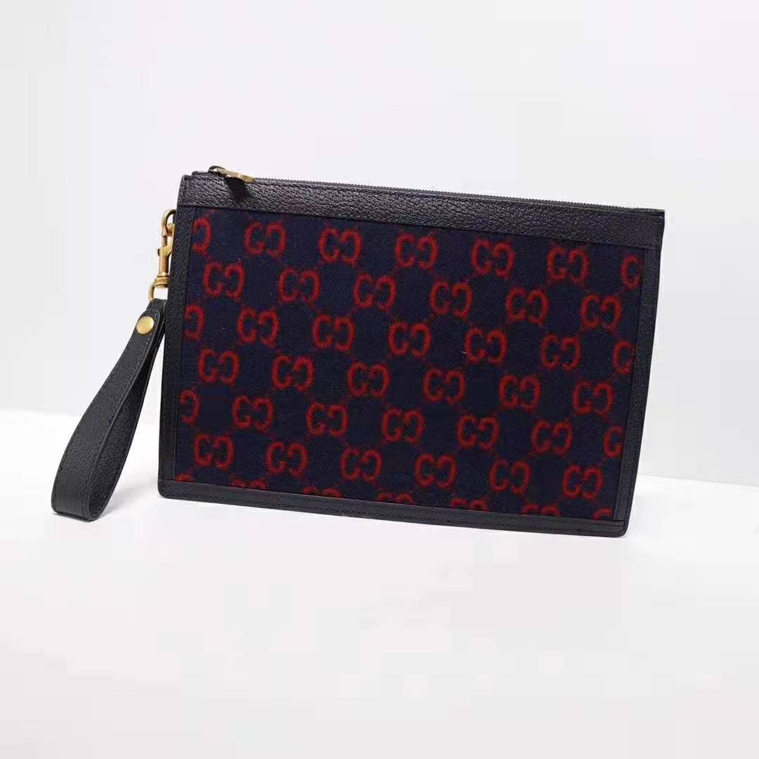 Gucci GG Unisex GG Wool Pouch in Blue and Red GG Wool