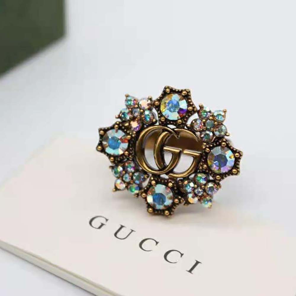 Gucci Women Double G Crystal Flower Ring