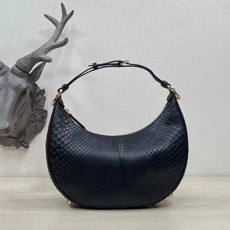 Fendi Women FF Fendigraphy Small Black Python Leather Bag