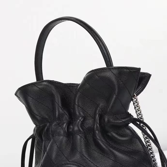 Gucci Women GG Blondie Mini Bucket Bag Black Leather Round Interlocking G