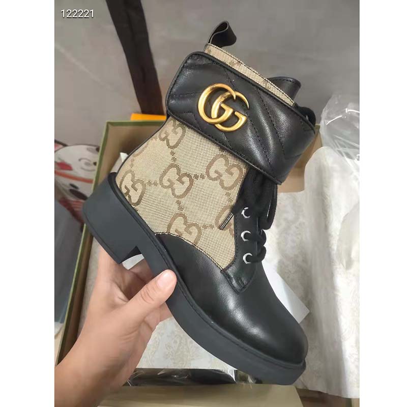 Gucci GG Women’s Ankle Boot Double G Beige Ebony Maxi GG Canvas