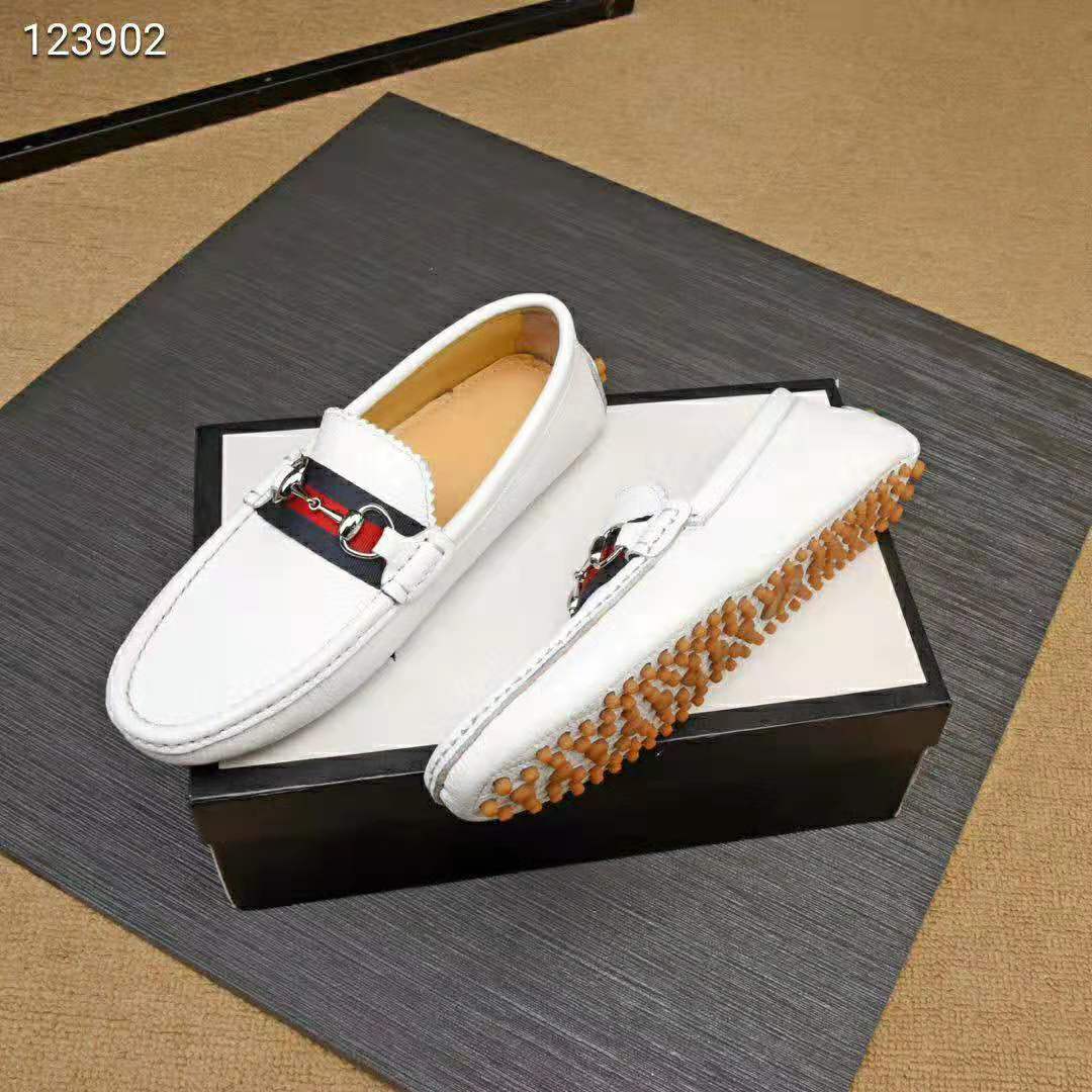 Gucci Men Leather Driver with Web-White