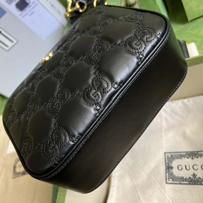 Gucci Women GG Matelassé Leather Small Bag Black Double G Zip Closure