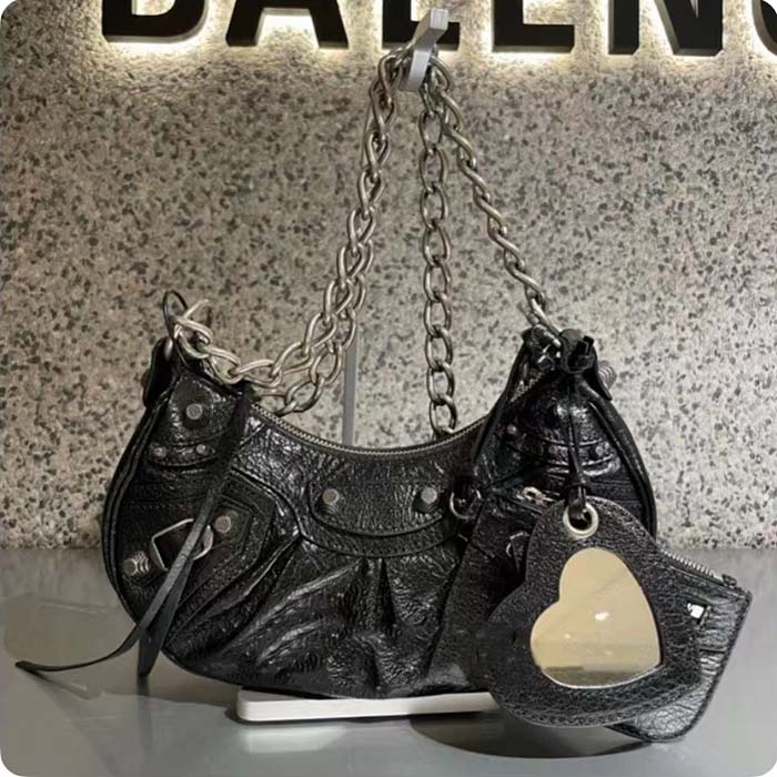 Balenciaga Women BB Le Cagole XS Shoulder Bag Black Arena Lambskin