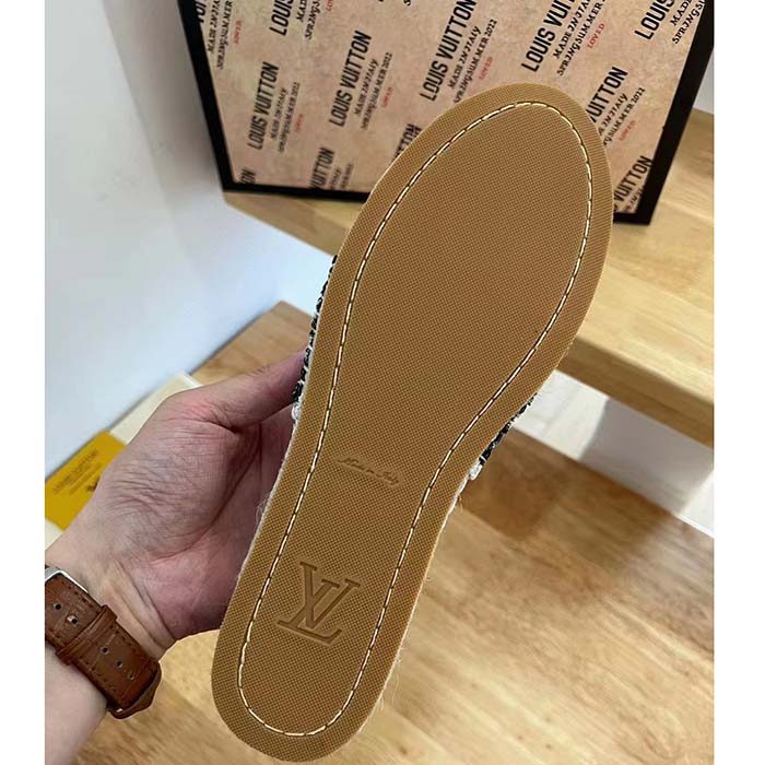 Louis Vuitton LV Unisex Starboard Flat Espadrillas Black White Printed Canvas Rope Rubber