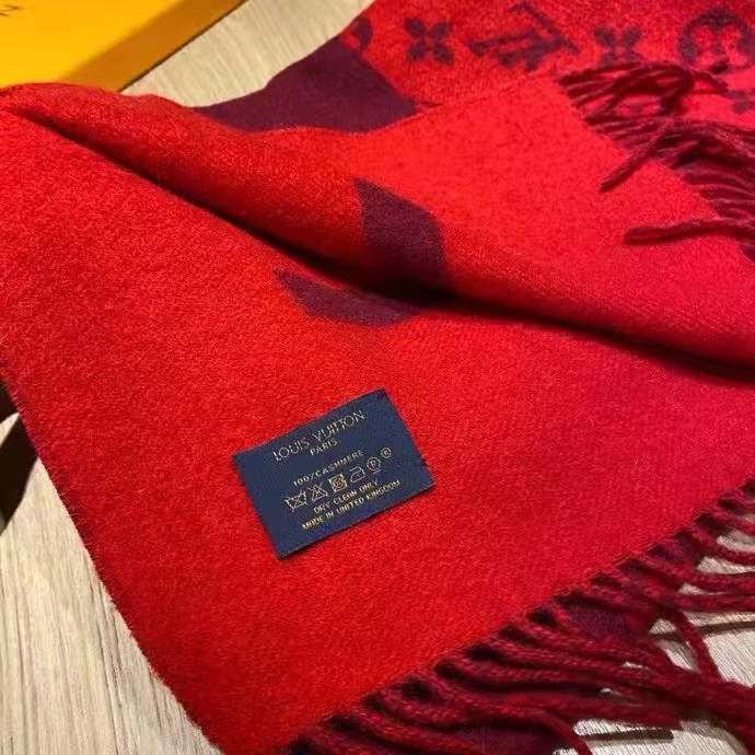 Louis Vuitton Unisex Monogram Split Scarf Red Allover Monogram LV Signature