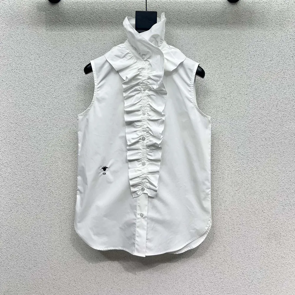 Dior Women Sleeveless Blouse with Removable Ruched Collar White Cotton Poplin
