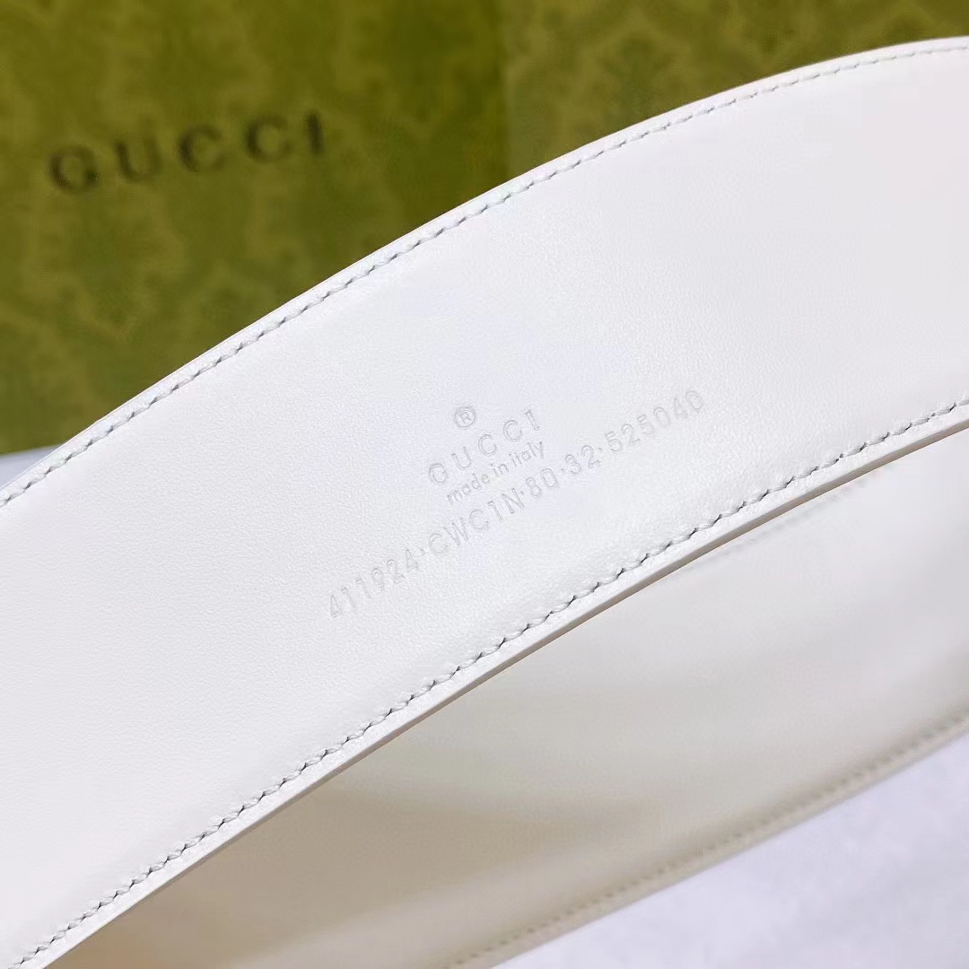Gucci Unisex GG Wide Belt Retro G Buckle White Patent Leather 4.8 CM Width