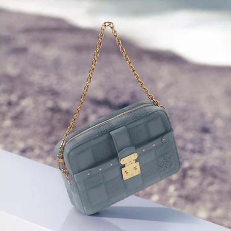 Louis Vuitton LV Women Troca PM Glacier Blue Damier Quilt Lambskin Calfskin