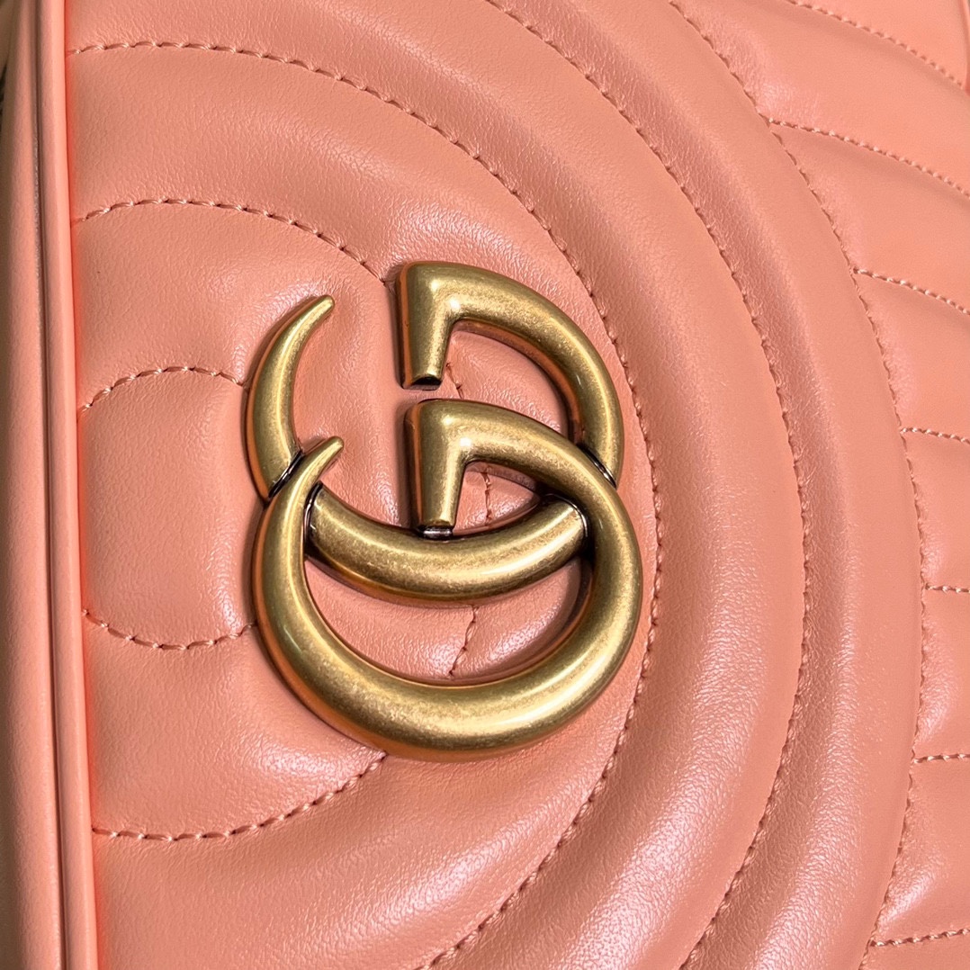 Gucci Women GG Marmont Shoulder Bag Peach Matelassé Round Vertical Matelassé Leather