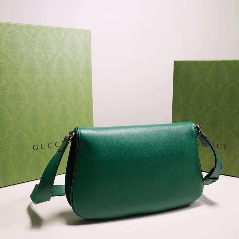 Gucci Women GG Blondie Shoulder Bag Emerald Green Leather Round Interlocking G