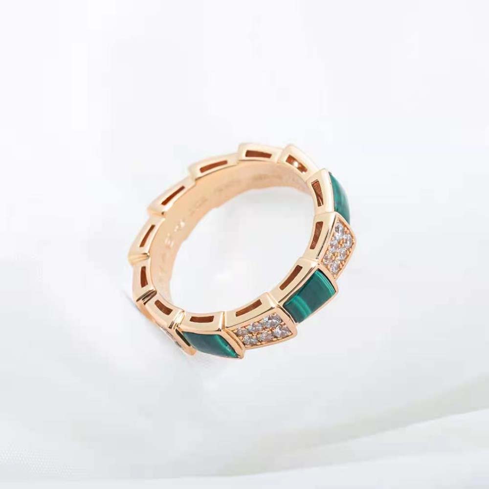 Bvlgari Women Serpenti Viper Band Ring in 18 KT Rose Gold-Green