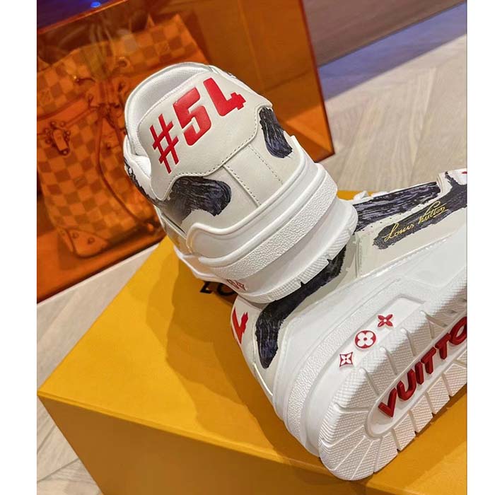 Louis Vuitton LV Unisex Trainer Sneaker Black Printed Calf Leather Rubber Outsole Monogram Flowers