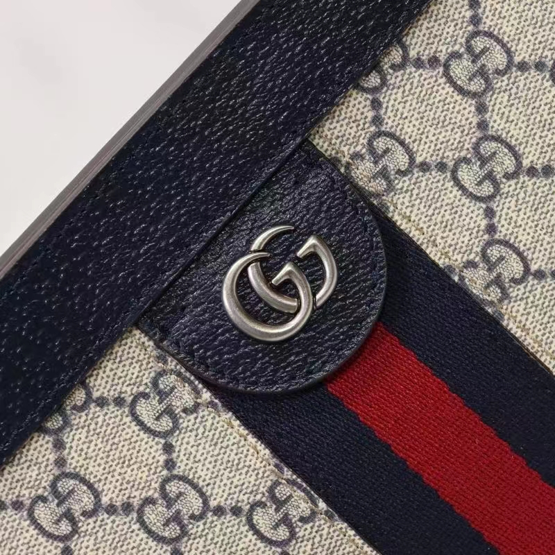 Gucci Women Ophidia GG Small Shoulder Bag Beige Blue GG Supreme Canvas