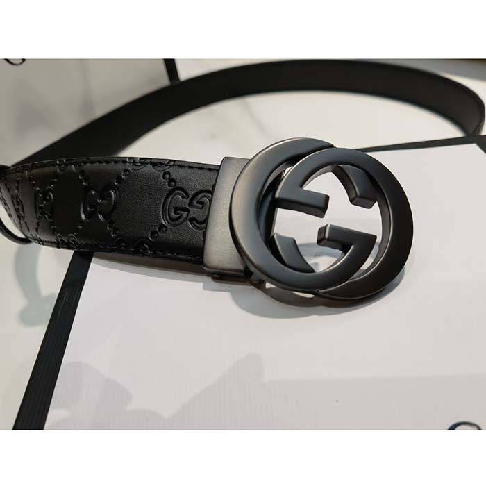 Gucci Unisex GG Marmont Belt Black Leather Double G Black Buckle