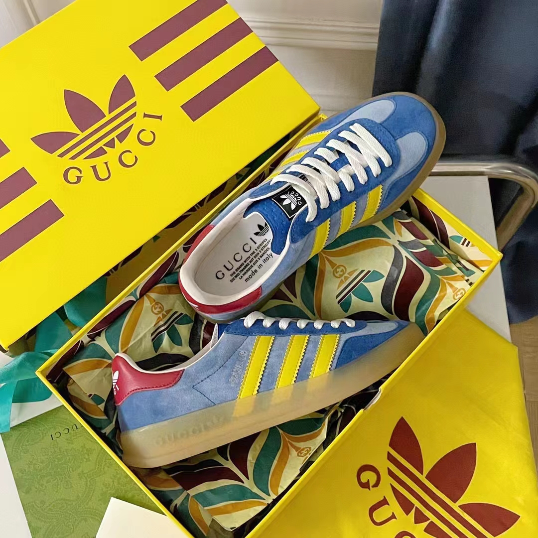 Gucci Unisex Adidas x Gucci Gazelle Sneaker Light Blue Suede Trefoil Embossed