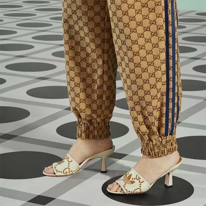 Gucci Women Adidas x Gucci Slide Sandal GG Trefoil Suede White Leather